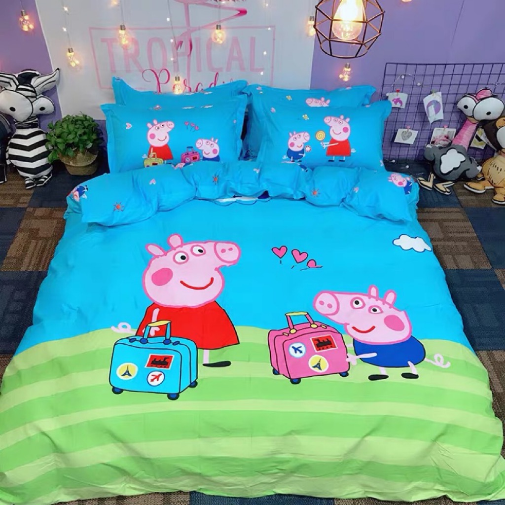 100 Cotton Peppa Pig Fitted Bedsheet Set Shopee Singapore