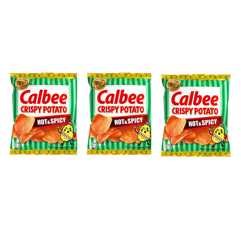[Bundle of 3] Calbee Crispy Potato Chips (Hot & Spicy), 72g [Japanese] (Halal) Shopee Singapore