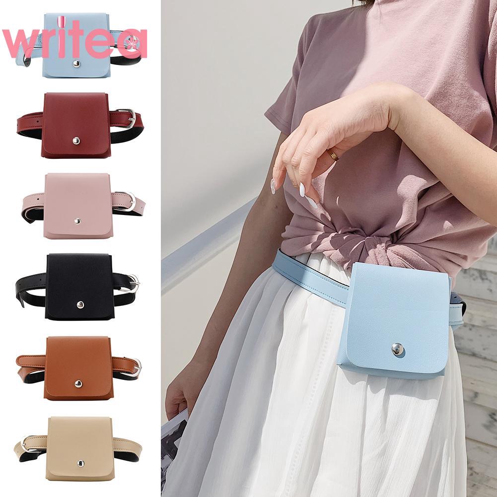 Ready Stock Fashion Women Solid Color Small Waist Bags Leather Shoulder