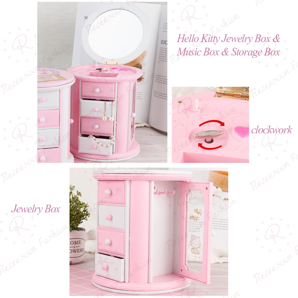 Hello Kitty Music Jewelry Box Desktop Storage Drawer Makeup