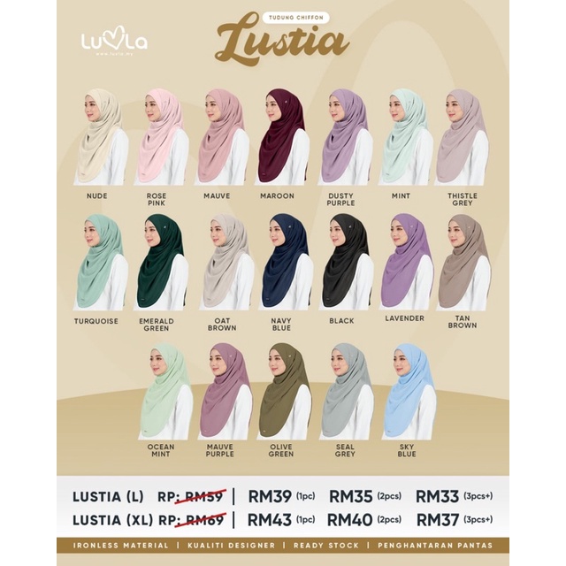 Image of [Shop Malaysia] luvla tudung sarung instant chiffon lustia size l xl shawl raya instant premium murah labuh muslimah #2