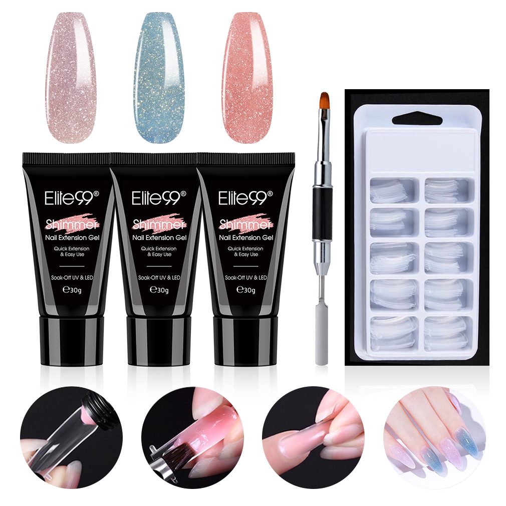 Elite99 Polygel Nail Kit 30g Shimmer Poly Gel Acrylic Nails Set Uv Led Builder Gel Tips Glitter Quick Extension Gel Nail Polish Shopee Singapore