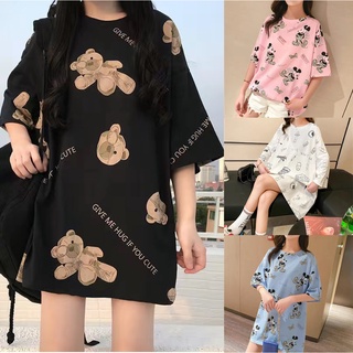 Image of 【8Patterns/40-150kg】Bear Mickey Printed Plus Size Women T-shirt Big Size Short Sleeves Mickey Printed Tee Maternity Casual Top Fashion Large Size Medium-Long Length Tops