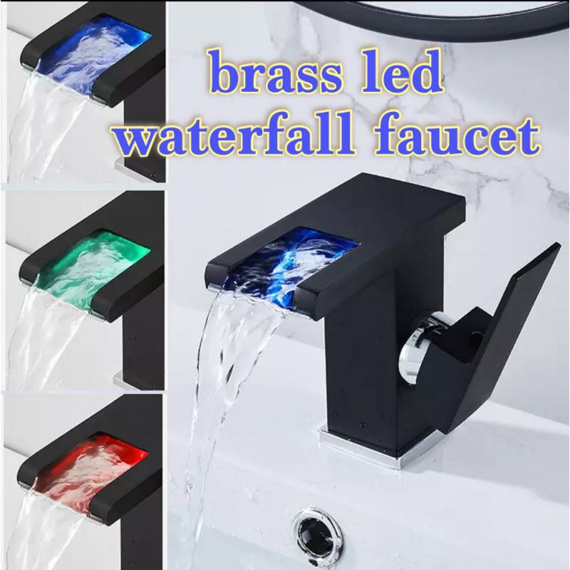 Waterfall LED RGB Bathroom Taps Basin Mono Mixer Bath Tap Single Lever Faucet 