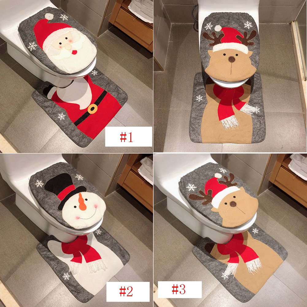 2pcs Set Fancy Snowman Toilet Lid And Carpet Bathroom Set