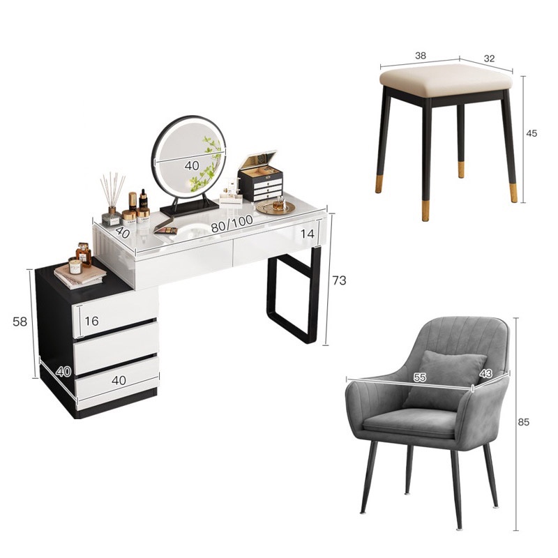 YOULITE Dressing Table With Mirror Vanity Table With Storage Cabine