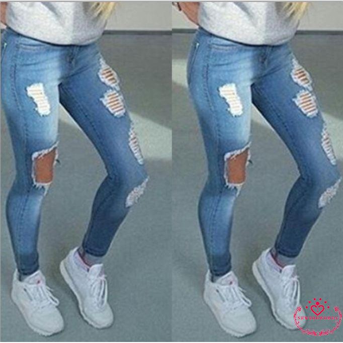 Ns Fashion Dark Blue Sexy Women Ripped Skinny Boyfriend Jeans Denim Pants Shopee Singapore