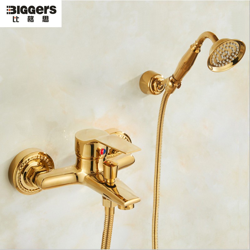 Biggers Gold Color Brass Bathroom Shower Set Bathtub Faucet With