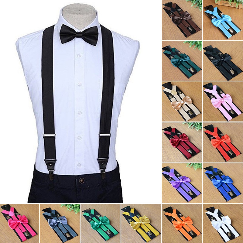 🔥LOCAL STOCK🔥 Unisex Suspenders & Bow Tie Combo Set Clipon Polyester