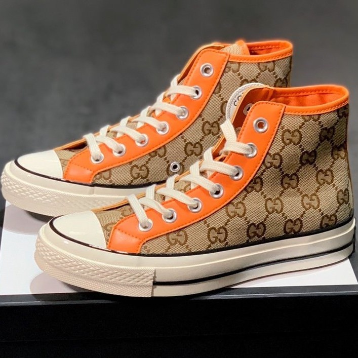 2 color CONVERSE X GUCCI 2.0 Shoe Body Printed High-Top Vulcanized Canvas  Fashion Casual Shoes | Shopee Singapore
