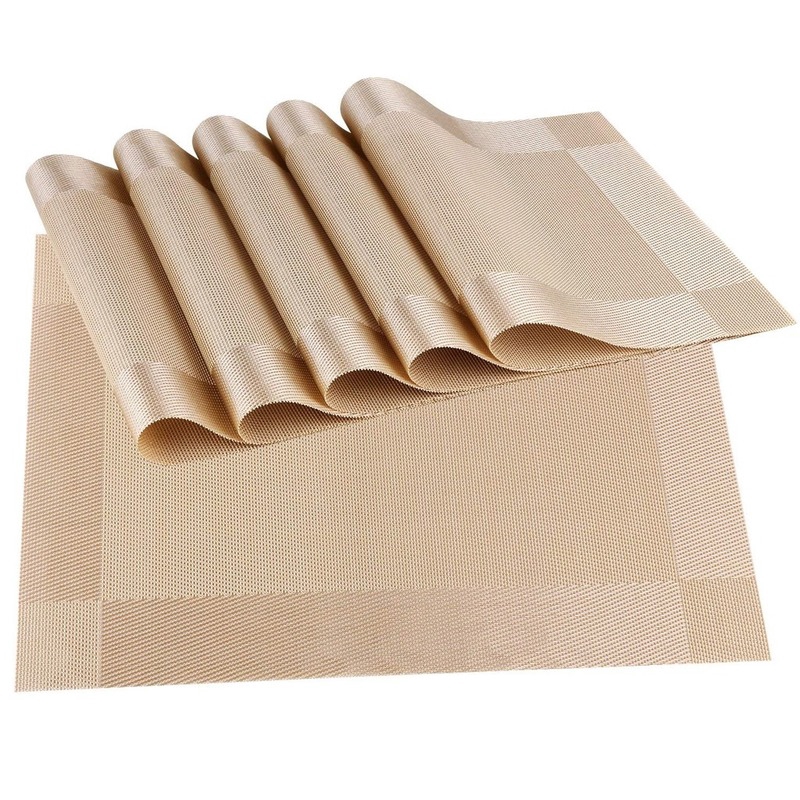 Placemats Set of 6 Wipe Clean Woven Vinyl Placemats Gold Diagonal