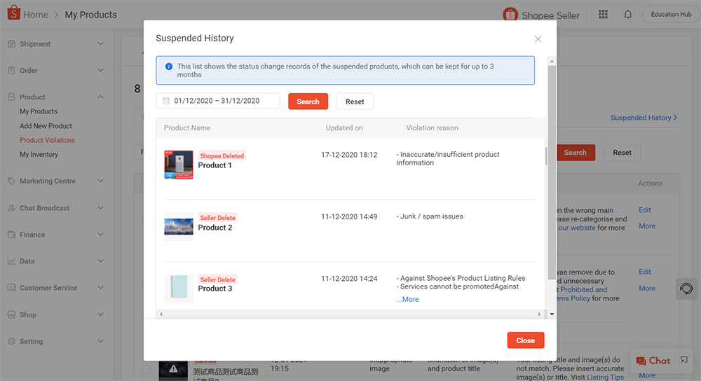 Checking Banned Listings My Seller Education Shopee