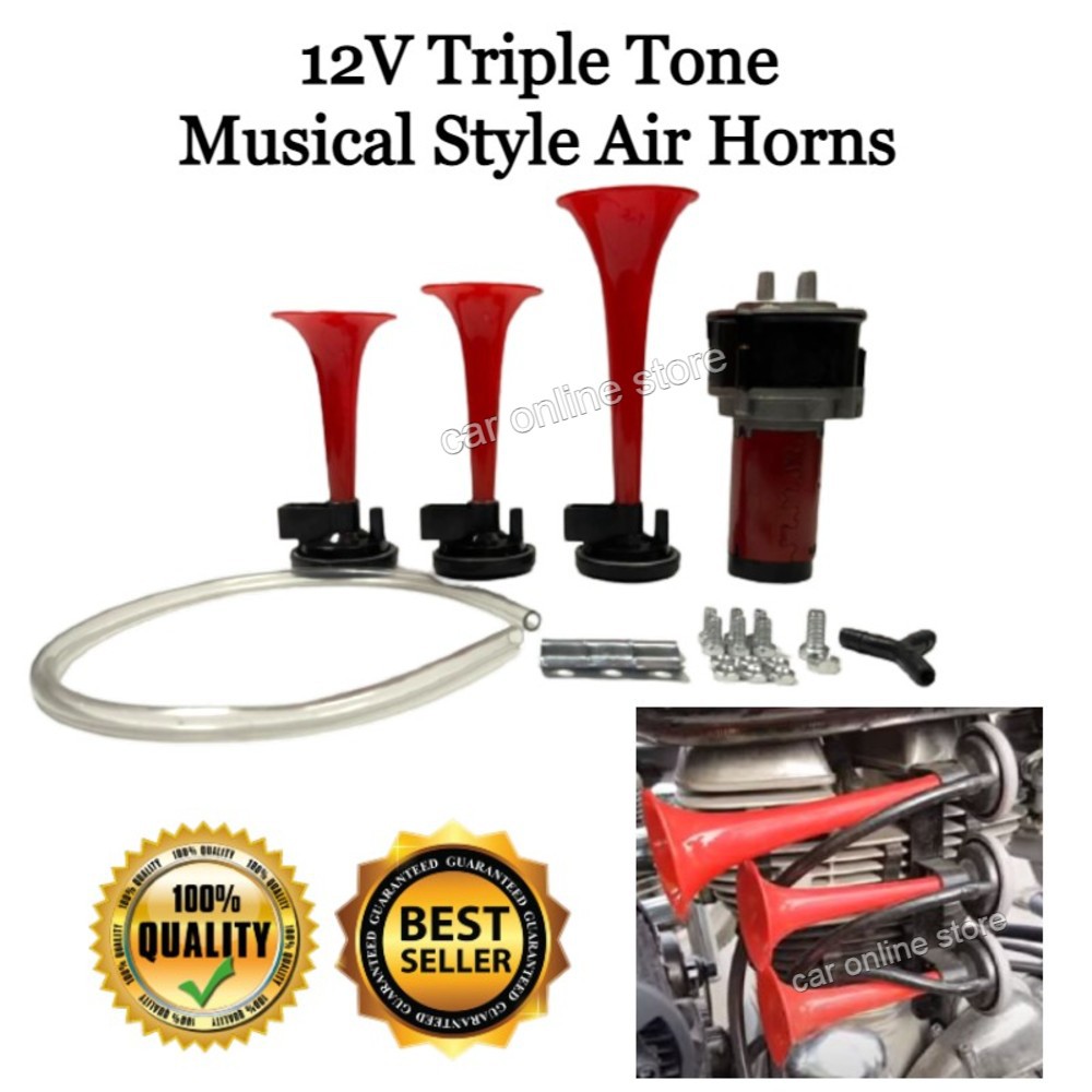 12V Triple Tone Musical Style Air Horns Super Loud Suitable for all