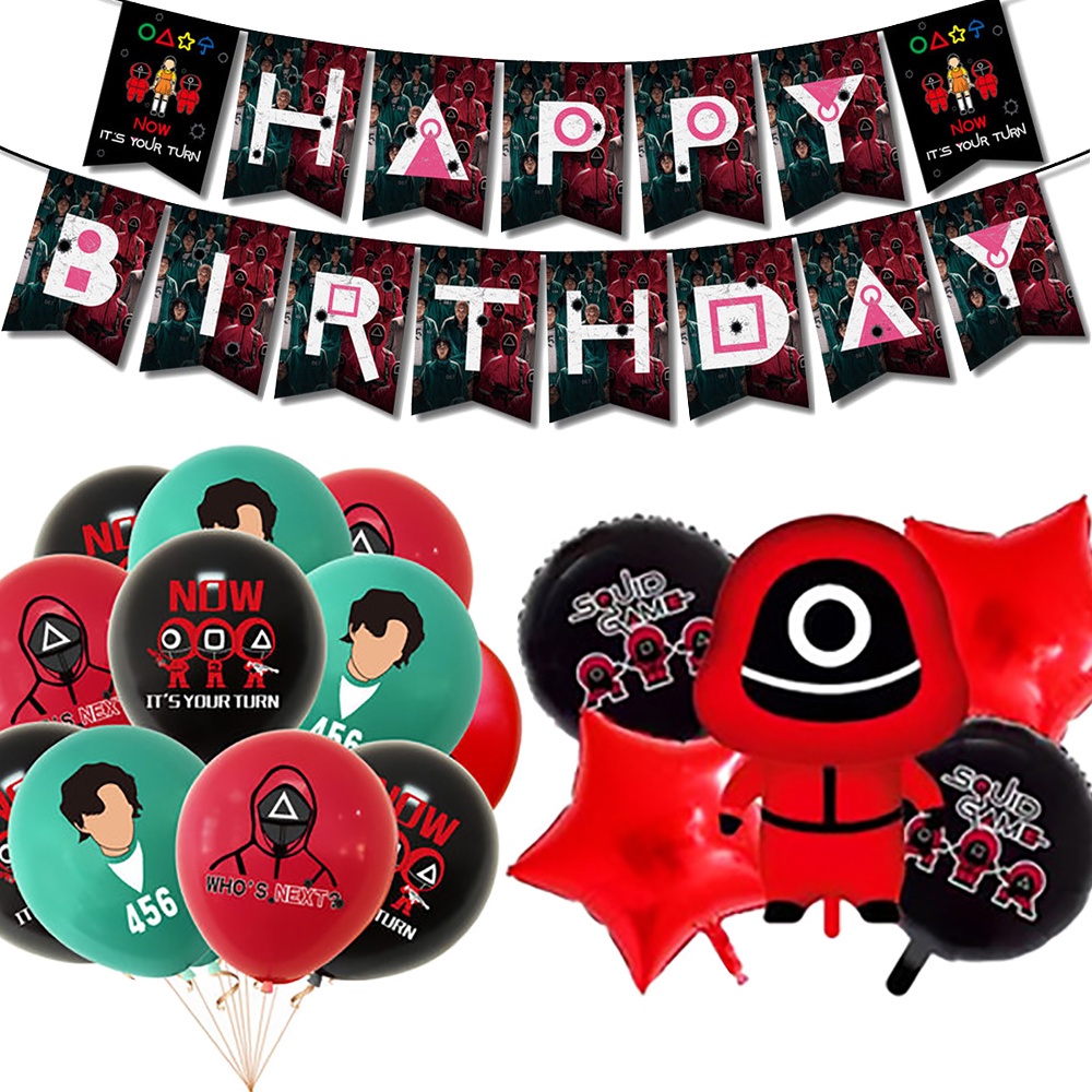 New Squid Game Birthday Party Supplies Squid Game Banner Cake Toppers