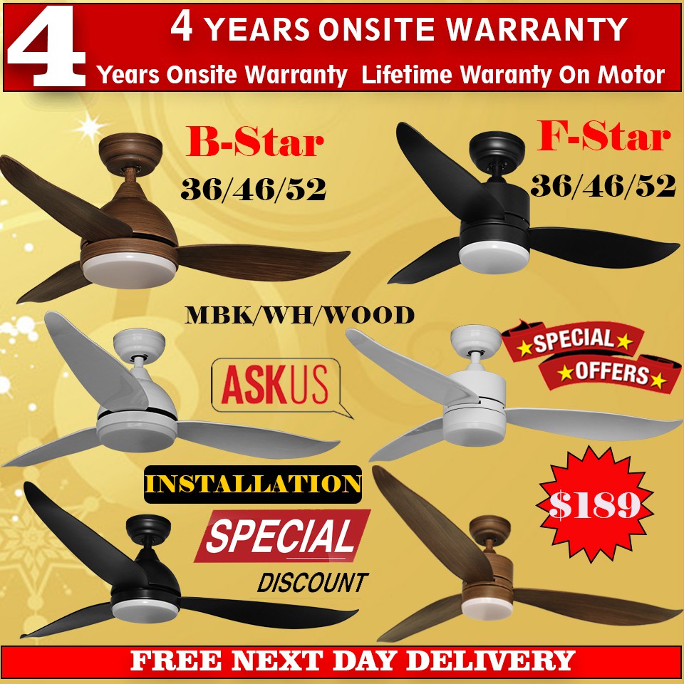 FANCO Ceiling Fan B-star | Bstar | Size:36/46/52 | 24W 3 Tone Light Kit ...