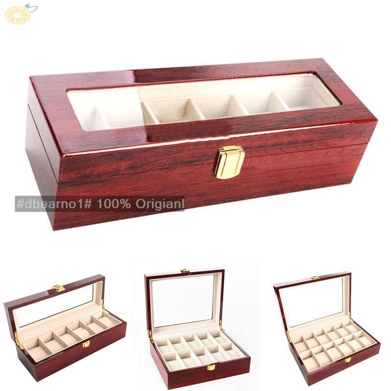 6 10 12 Slot Wood Watch Display Case Box Clear Top Jewelry Storage