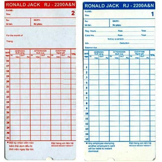 Timekeeping paper card (100 cards / stack) Shopee Singapore