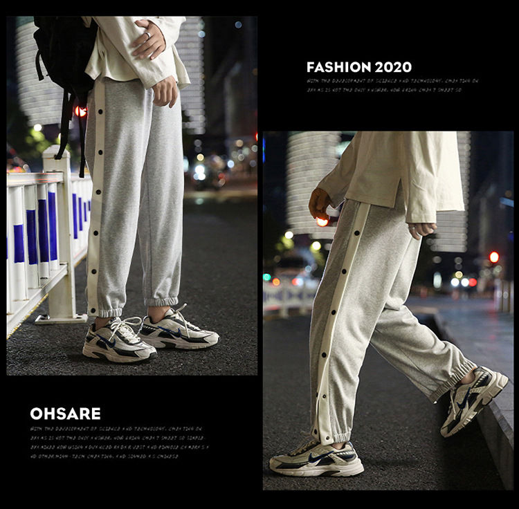 Image of *ANOTHER ONE* FOG Style New Casual Trousers Men South Korean Version Loose Nine Split Trousers Wide Leg Trousers Ankle Banded Pants #5