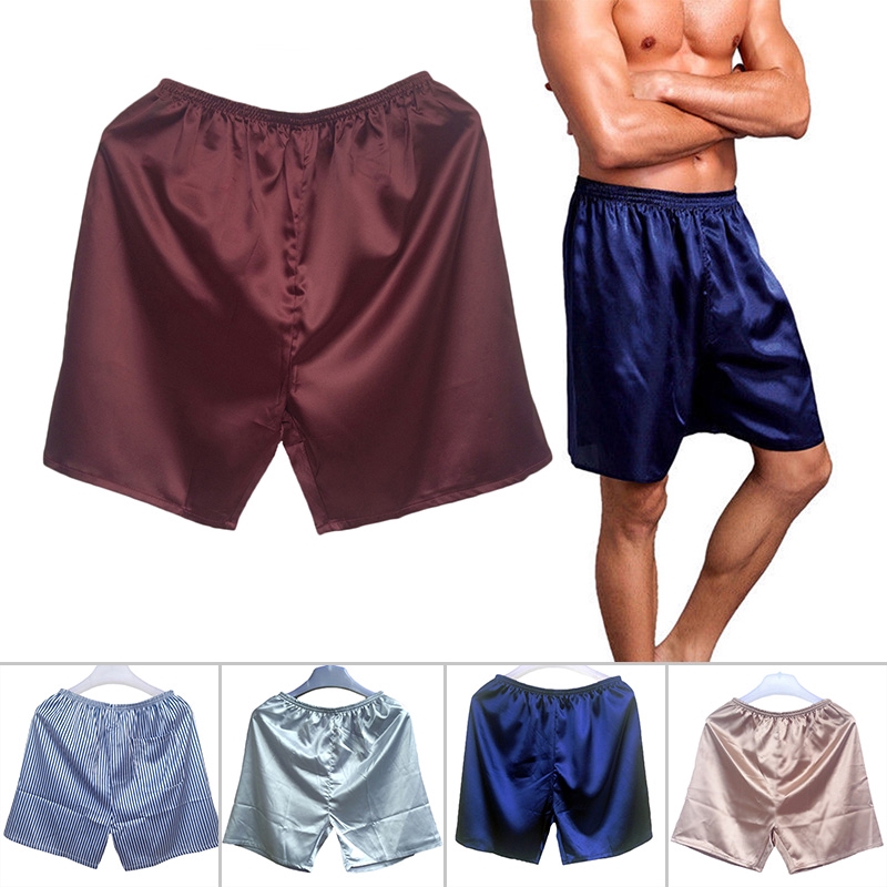 New Men' s Sleepwear Silk Satin Boxers Nightwear shorts | Shopee Singapore