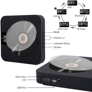 Portable Bluetooth DVD / CD Player, Wall-Mounted DVDs Player, Dual Pull Switch, Music Player Support HiFi Speakers1080P HDMI Output with Remote for TVMusic Player FM Radio USB AV #5