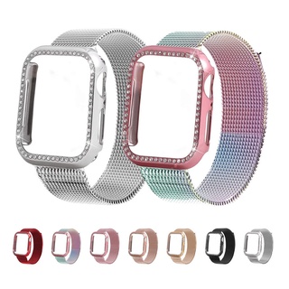 Milanese Steel Band+Diamond Case 2 in 1 Strap for Smart Watch Strap Series Ultra 49MM S8 41MM 45MM 7/6/5/4 Bracelet Stainless Steel Strap for Apple Watch iwatch 38mm 42mm 40mm 44mm