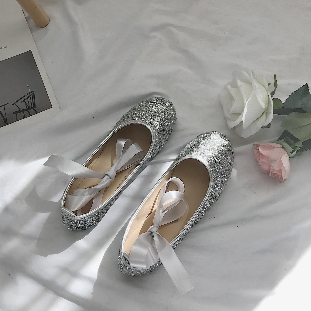 silver flat shoes womens
