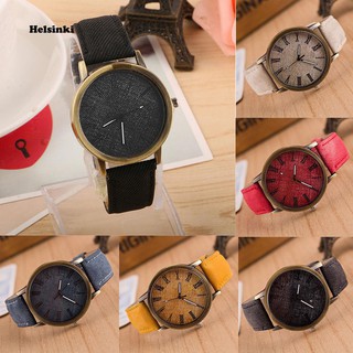 HEL_Retro Women Men Casual Roman Numeral Dial Denim Fabric Analog Quartz Wrist Watch #0