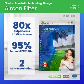 Breeza Air Filter Aircon Filter Sheet [Removes 95% PM2.5 & 99% Bacteria] [Certified by SGS and ISO 16890]