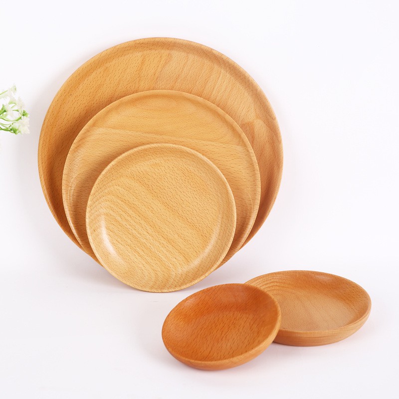 1PCS 11cm/15cm/20cm Natural Round Wooden Plates Beech Wood Tray Cake