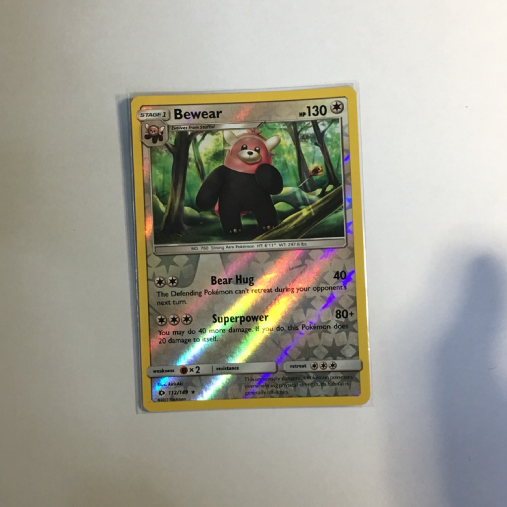 Rare 112 149 Bewear Pokemon Card Sun Moon Base Set Pokemon Individual Cards Collectible Card Games