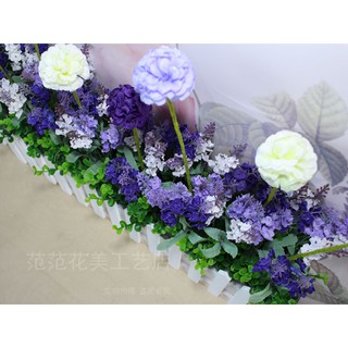Lavender pagar set restoran hiasan bunga sutera plastik Lavender pagar set restoran hiasan bunga sutera plastik