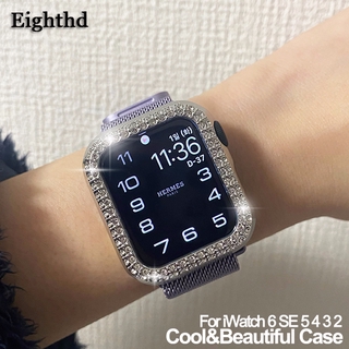 Sparkling Diamond Case + Tempered For Smart Watches Series 7 6 SE 5 4 3 2 1 Size 41mm 45mm 44mm 40mm 42mm 38mm Watch Cover