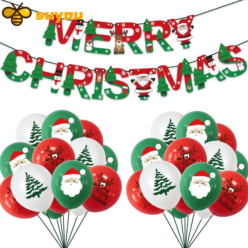 Suyou Kids Favors Christmas Balloon Gifts Print Flag Banner Diy Santa Claus Party Supplies Latex Xmas Decoration Shopee Singapore