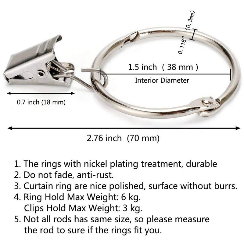 25 Pack Curtain Ring Wiht Clips Metal Decorative Drapery Window