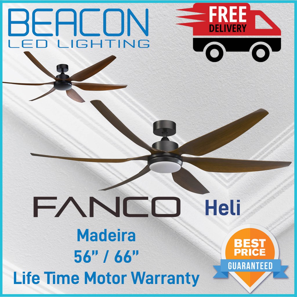 Beacon LED (4 years warranty) Fanco Heli Madeira Ceiling Fan with