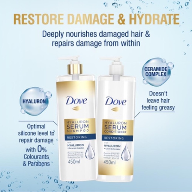 Dove Hyaluron Serum Shampoo Conditioner Restoring 450 Ml Shopee Singapore