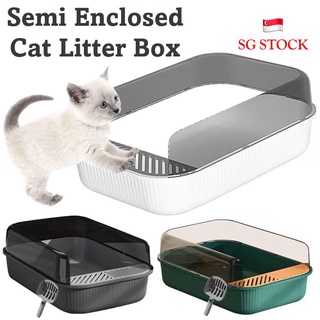 [SG SELLER] Cat Litter Box High Fence Anti- Splashing Cat Toilet Semi-Enclosed Kitten Litter Pan Cat Detachable Tray #0