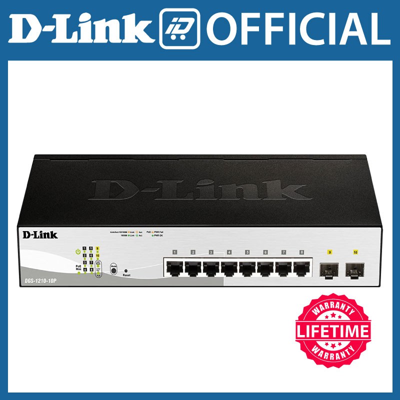 DLink (DGS121010P) 10Port Layer 2 Gigabit Smart Managed PoE Switch
