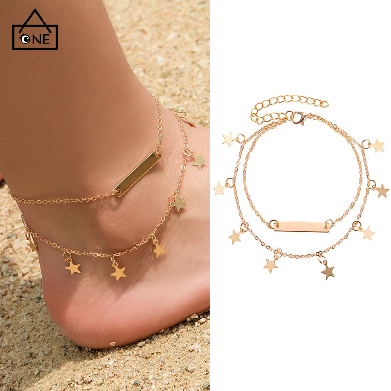 18k double layer love anklet Metal anklet Link cuban Hip Hop fashion foot bracelet trend jewelry gif