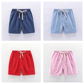 Image of Spot children's pants summer men's and women's Five Point Beach Hot Pants Small and medium children's baby thin casual solid color cotton and linen shorts