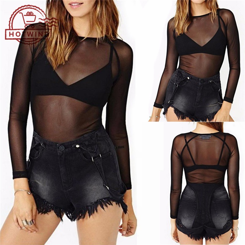 womens black sheer top