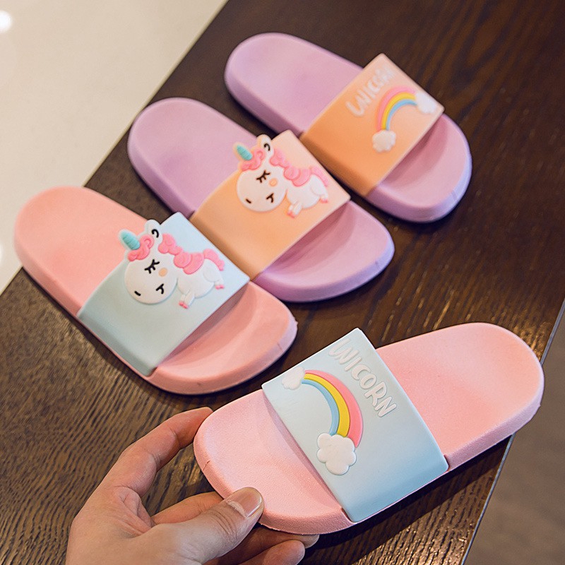 Girls Pretty Pink Anti-slip Slippers 2-14Yrs Kids Baby Cartoon Slippers  Rainbow Homewear Pony Shoes | Shopee Singapore