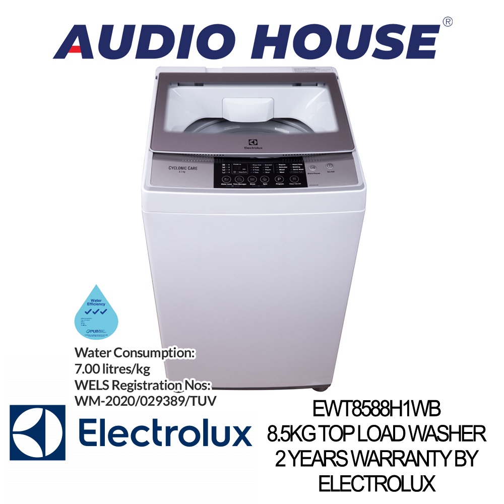 ELECTROLUX EWT8588H1WB 8.5KG TOP LOAD WASHER COLOUR WHITE WATER EFFICIENCY LABEL 3 TICKS***2