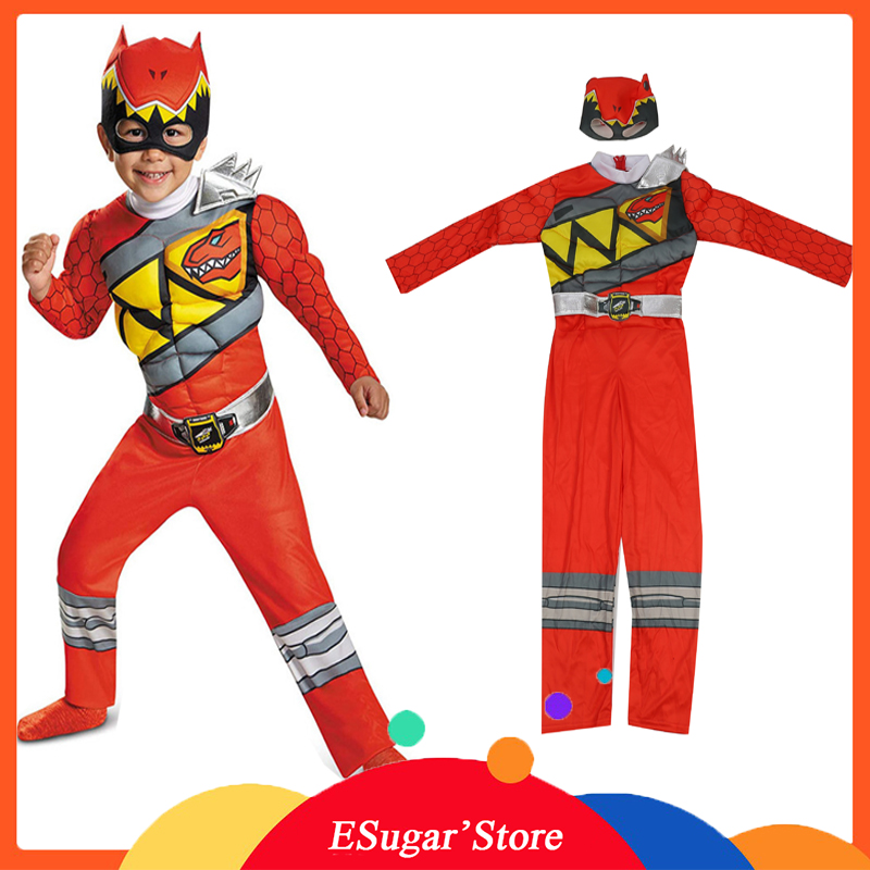 Kids Red Power Dino Charge Boys Muscle Costume Power Rangers Superhero Role Play Halloween Game Party Jumpsuit For Boy Shopee Singapore