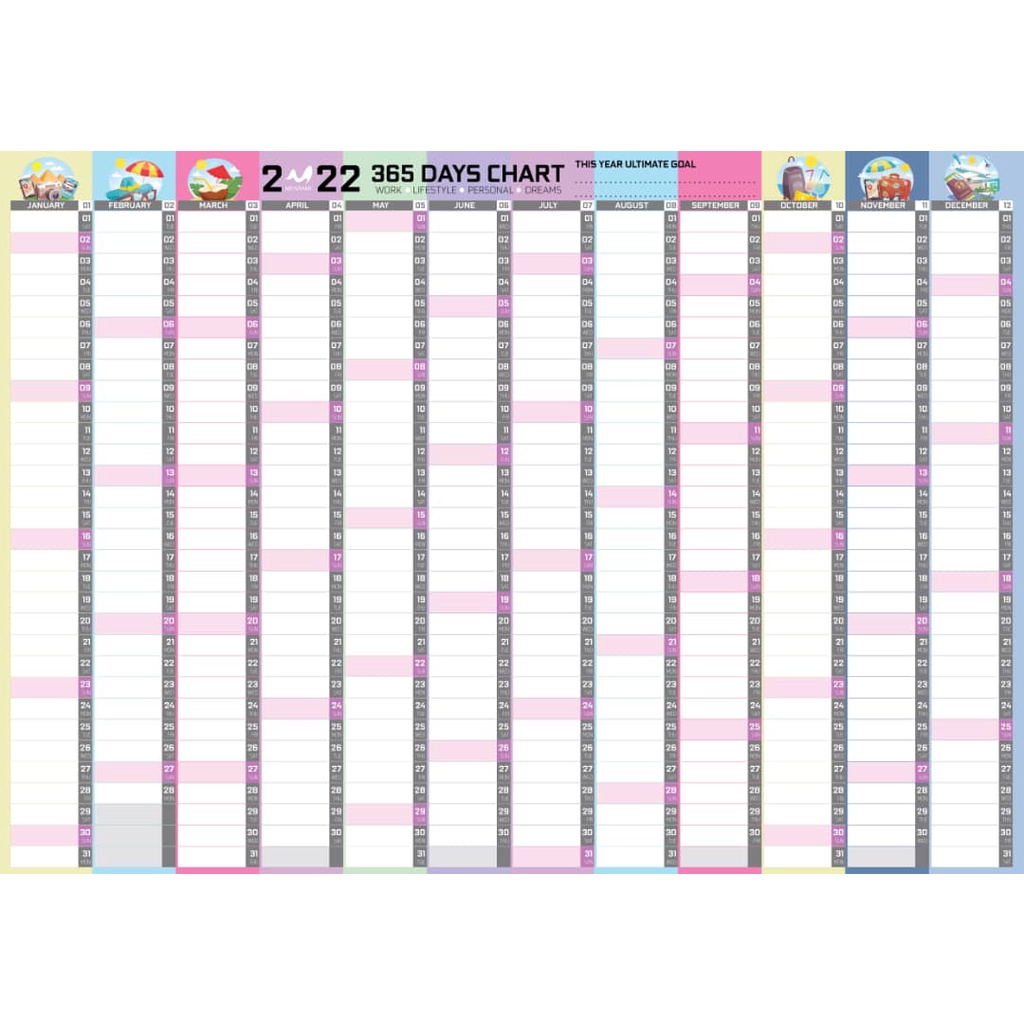 365 Calendar 2022 Wall Calendar 2022 - 365 Days Chart #Meplanner - 1 Pc | Shopee Singapore