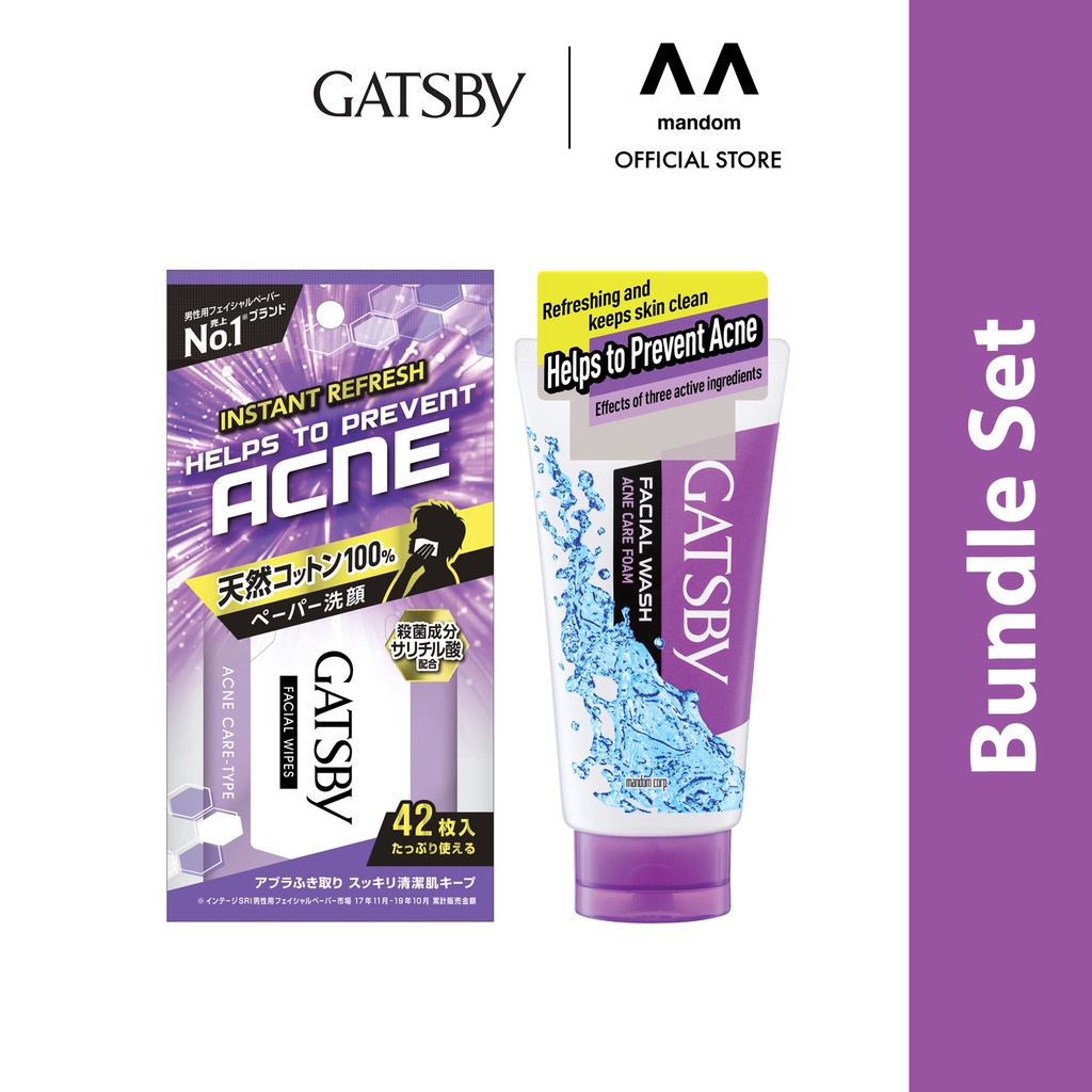 [Bundle of 2] GATSBY Facial Wipes Acne Care Type (42 sheets) + Facial