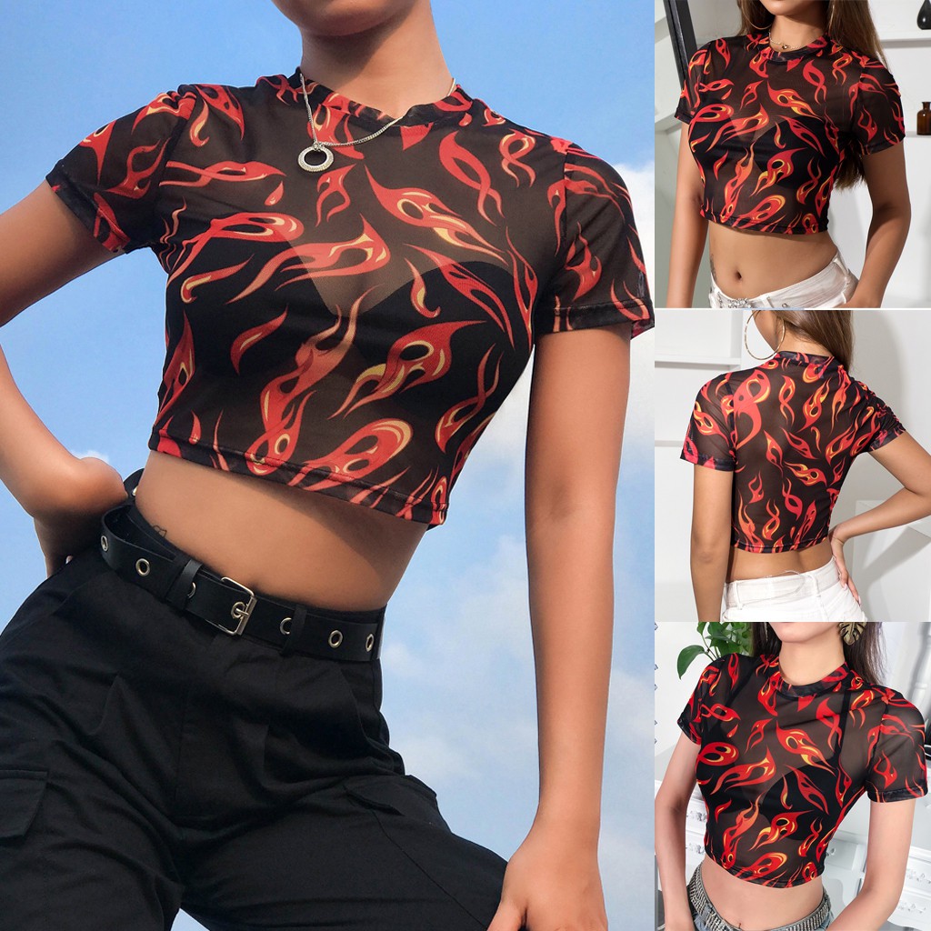 red mesh top short sleeve