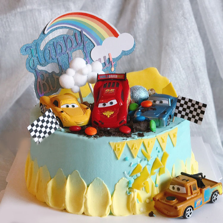 4 6pcs Mcqueen Car Birthday Cake Decoration Figure Cake Topper Flag Cupcake Topper Car Doll Gift Shopee Singapore