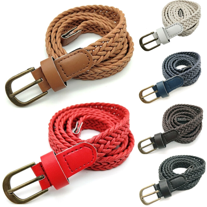 Womens Ladies Kintted Belts Elastic Braided Stretch Canvas Woven Casual ...