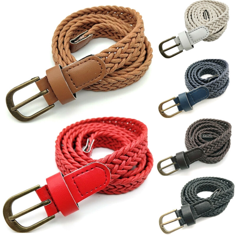 Womens Ladies Kintted Belts Elastic Braided Stretch Canvas Woven Casual
